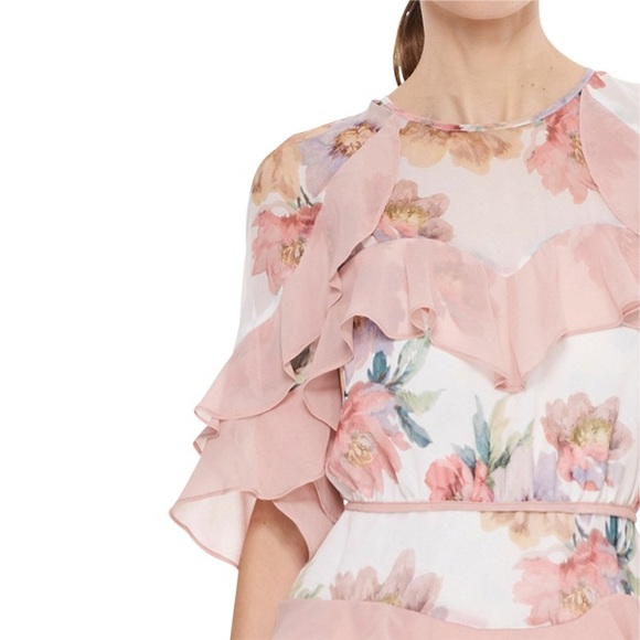 Talulah Darcy Floral Print Dress Short Sleeve Ruffled Tiered Mini Dress S - Picture 14 of 14